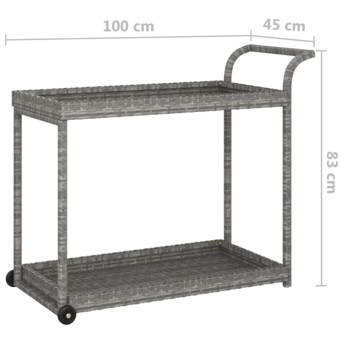 Chariot de bar Gris 100x45x83 cm Résine tressée – Image 4