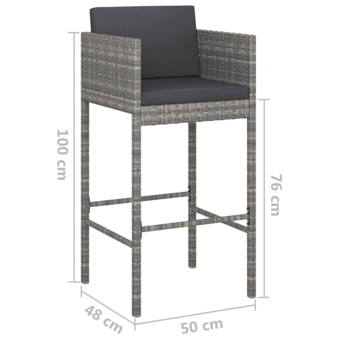 Tabourets de bar avec coussins lot de 4 gris résine tressée – Image 5
