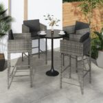 Tabourets de bar avec coussins lot de 4 gris résine tressée