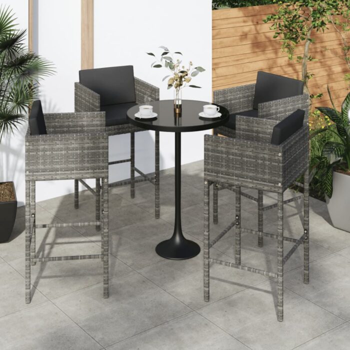 Tabourets de bar avec coussins lot de 4 gris résine tressée – Image 1