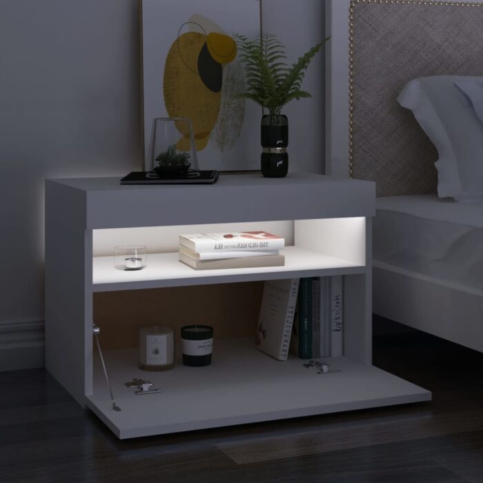Table de chevet avec lumières LED Blanc 60x35x40 cm – Image 2