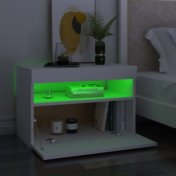 Table de chevet avec lumières LED Blanc 60x35x40 cm – Image 3
