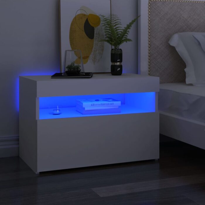 Tables de chevet avec lumières LED 2 pcs blanc 60x35x40 cm – Image 1