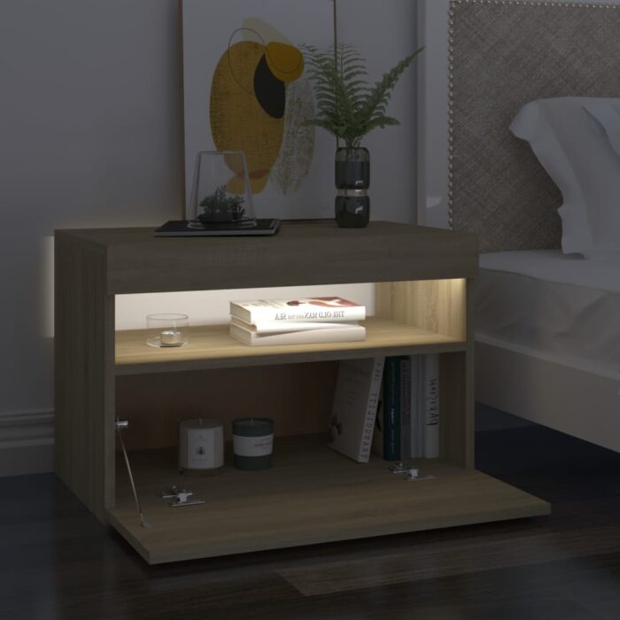 Table de chevet avec lumières LED chêne sonoma 60x35x40 cm – Image 3