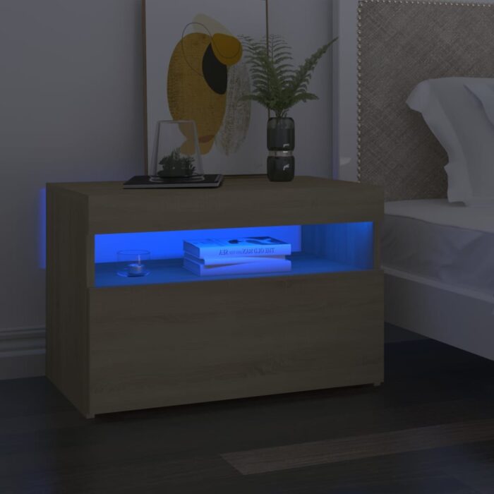 Table de chevet avec lumières LED chêne sonoma 60x35x40 cm – Image 1