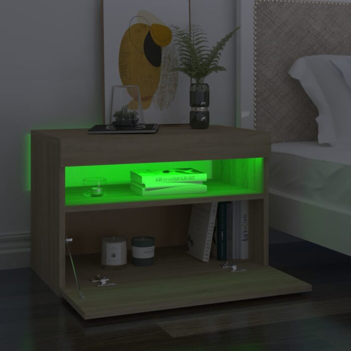 Tables de chevet à LED 2 pcs Chêne sonoma 60x35x40 cm – Image 3