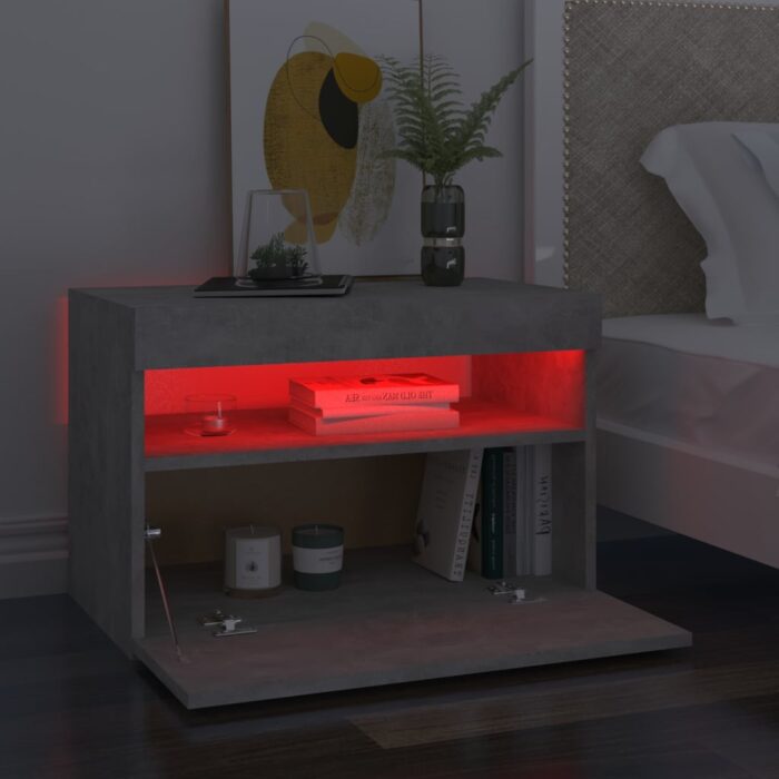 Table de chevet avec lumières LED gris béton 60x35x40 cm – Image 3