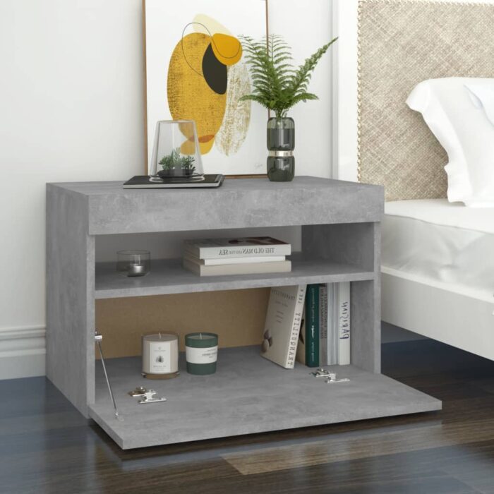 Table de chevet avec lumières LED gris béton 60x35x40 cm – Image 4