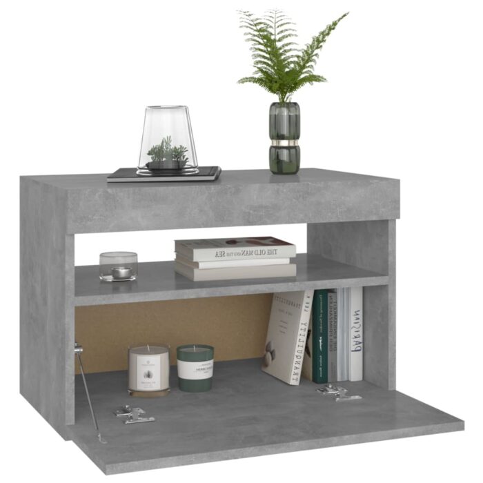 Table de chevet avec lumières LED gris béton 60x35x40 cm – Image 5