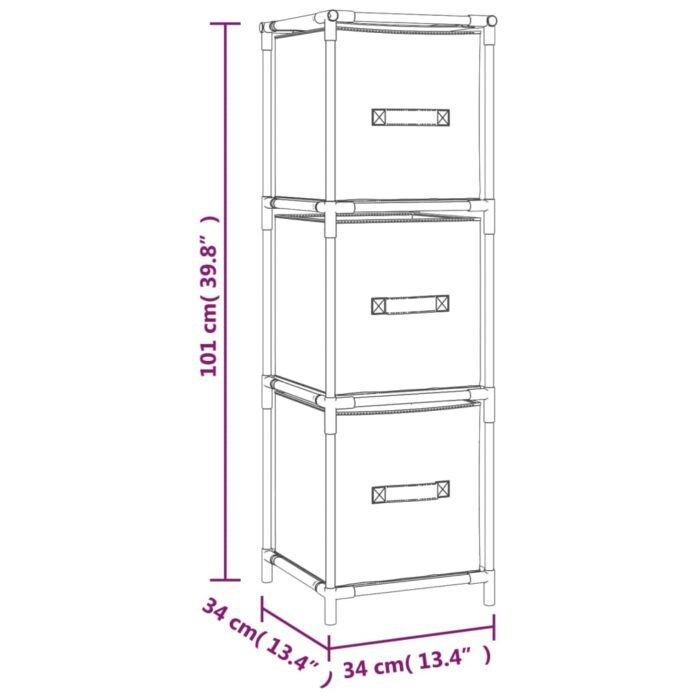 Armoire de rangement 3 tiroirs en tissu Gris 34x34x101 cm Acier – Image 5