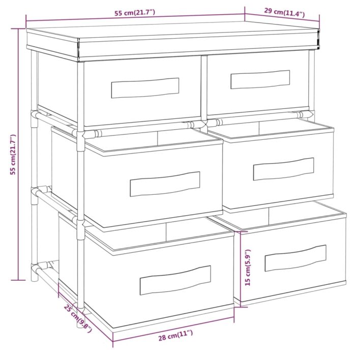 Armoire de rangement avec 6 tiroirs 55x29x55 cm Noir Acier – Image 6