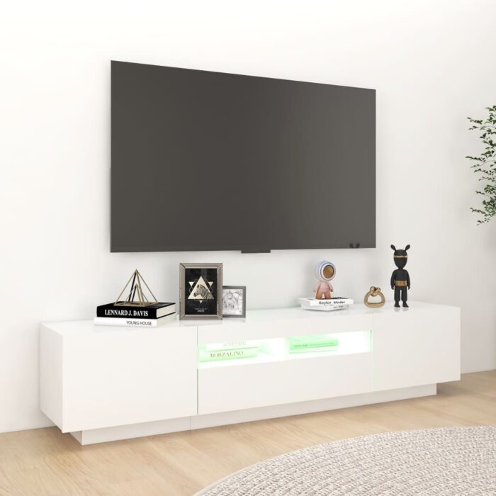 Meuble TV avec lumières LED Blanc 180x35x40 cm – Image 2