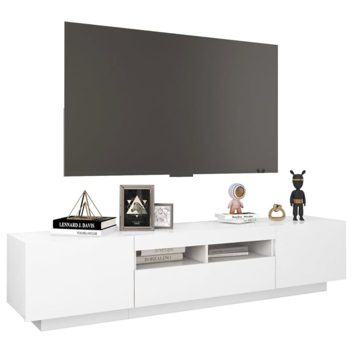 Meuble TV avec lumières LED Blanc 180x35x40 cm – Image 4
