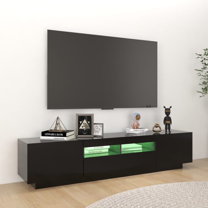 Meuble TV avec lumières LED Noir 180x35x40 cm – Image 2