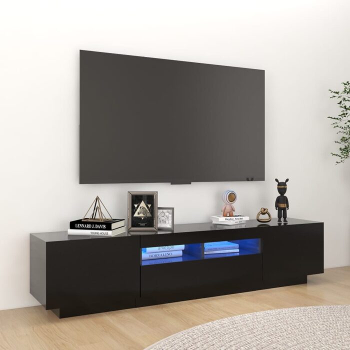 Meuble TV avec lumières LED Noir 180x35x40 cm – Image 1