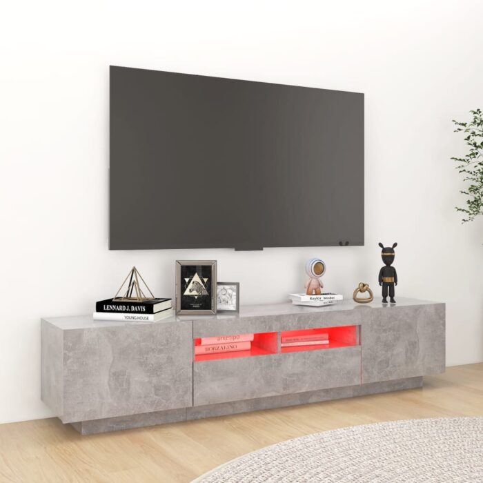 Meuble TV avec lumières LED Gris béton 180x35x40 cm – Image 2