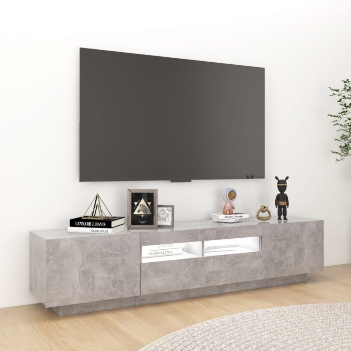 Meuble TV avec lumières LED Gris béton 180x35x40 cm – Image 3