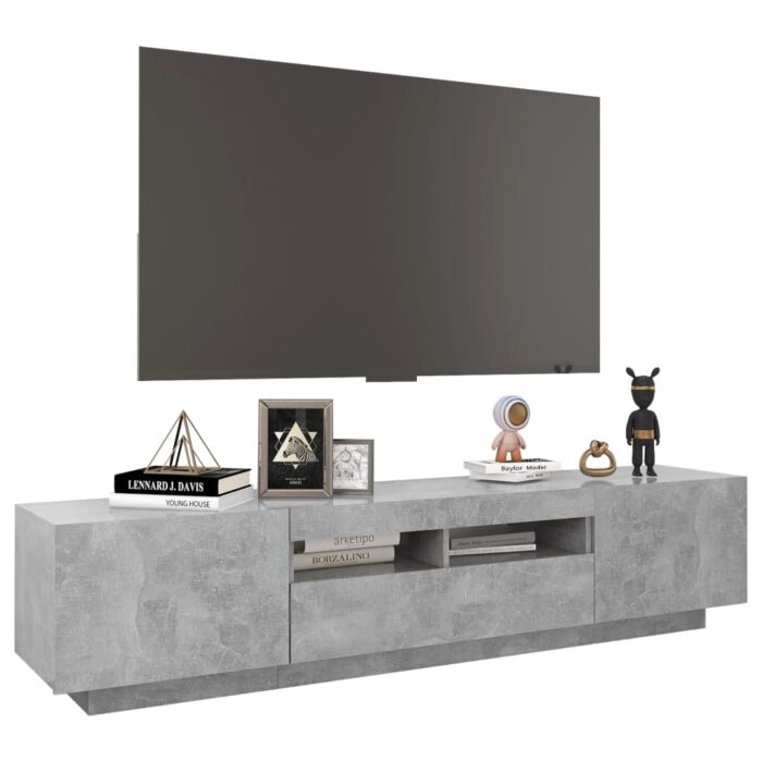 Meuble TV avec lumières LED Gris béton 180x35x40 cm – Image 4