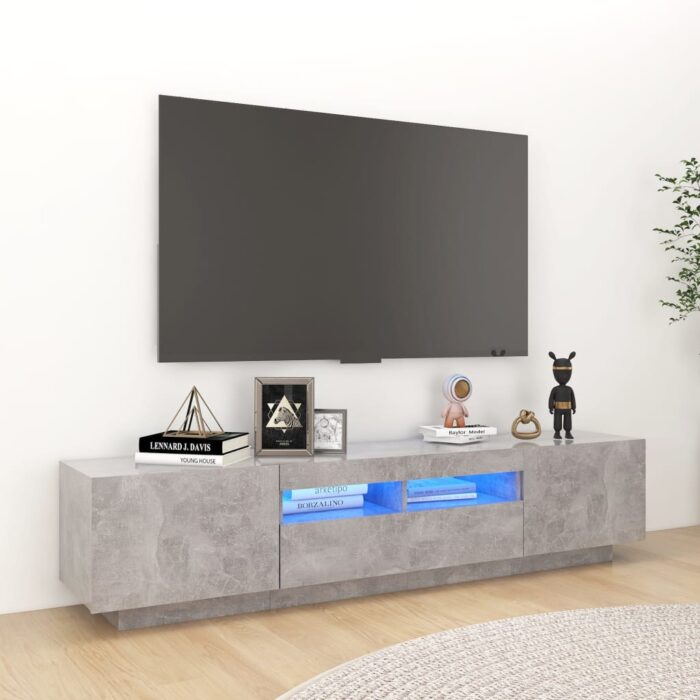 Meuble TV avec lumières LED Gris béton 180x35x40 cm – Image 1