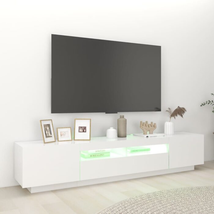 Meuble TV avec lumières LED Blanc 200x35x40 cm – Image 2