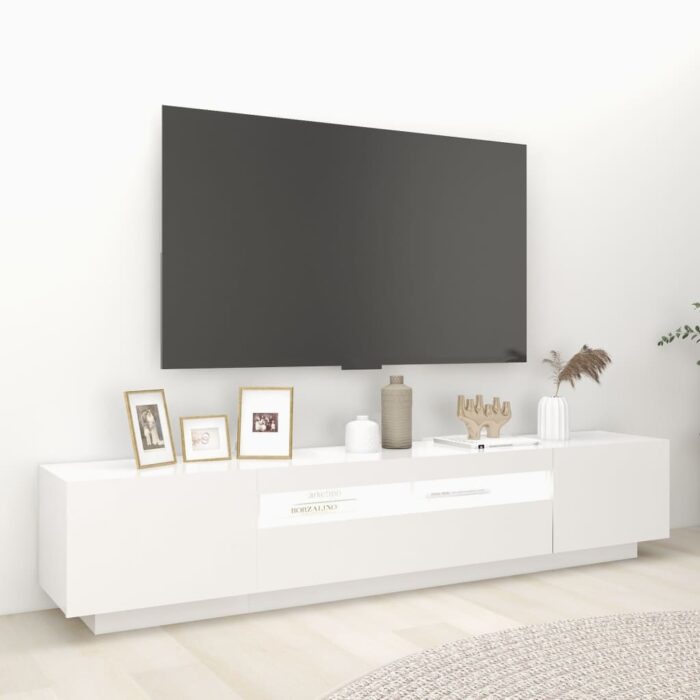 Meuble TV avec lumières LED Blanc 200x35x40 cm – Image 3