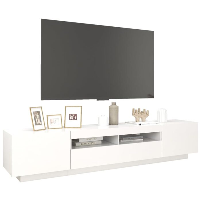 Meuble TV avec lumières LED Blanc 200x35x40 cm – Image 4