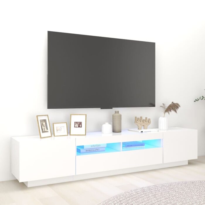 Meuble TV avec lumières LED Blanc 200x35x40 cm – Image 1
