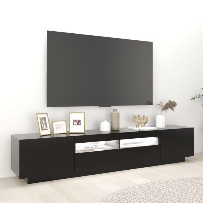 Meuble TV avec lumières LED Noir 200x35x40 cm – Image 2