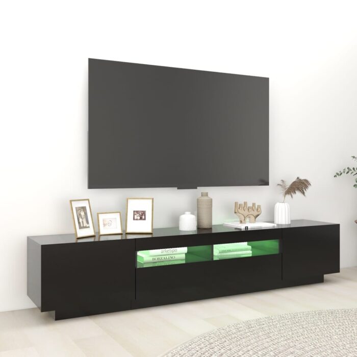 Meuble TV avec lumières LED Noir 200x35x40 cm – Image 3