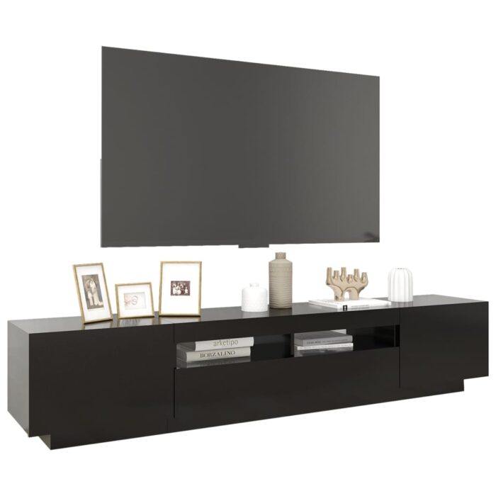 Meuble TV avec lumières LED Noir 200x35x40 cm – Image 4
