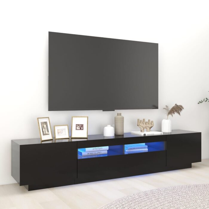 Meuble TV avec lumières LED Noir 200x35x40 cm – Image 1
