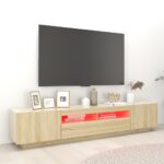 Meuble TV avec lumières LED Chêne sonoma 200x35x40 cm – Image 2