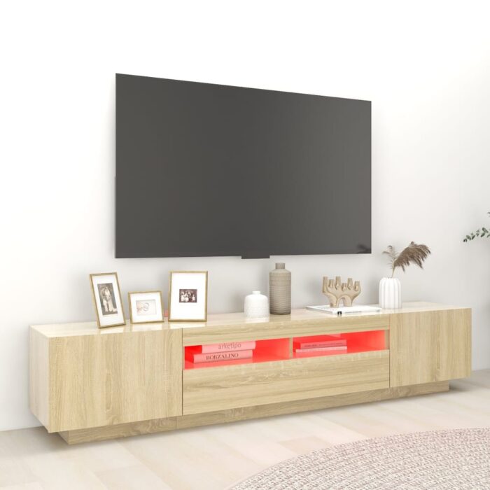 Meuble TV avec lumières LED Chêne sonoma 200x35x40 cm – Image 2
