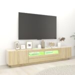 Meuble TV avec lumières LED Chêne sonoma 200x35x40 cm – Image 3