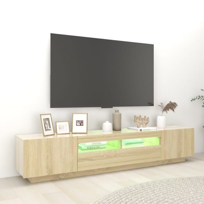 Meuble TV avec lumières LED Chêne sonoma 200x35x40 cm – Image 3