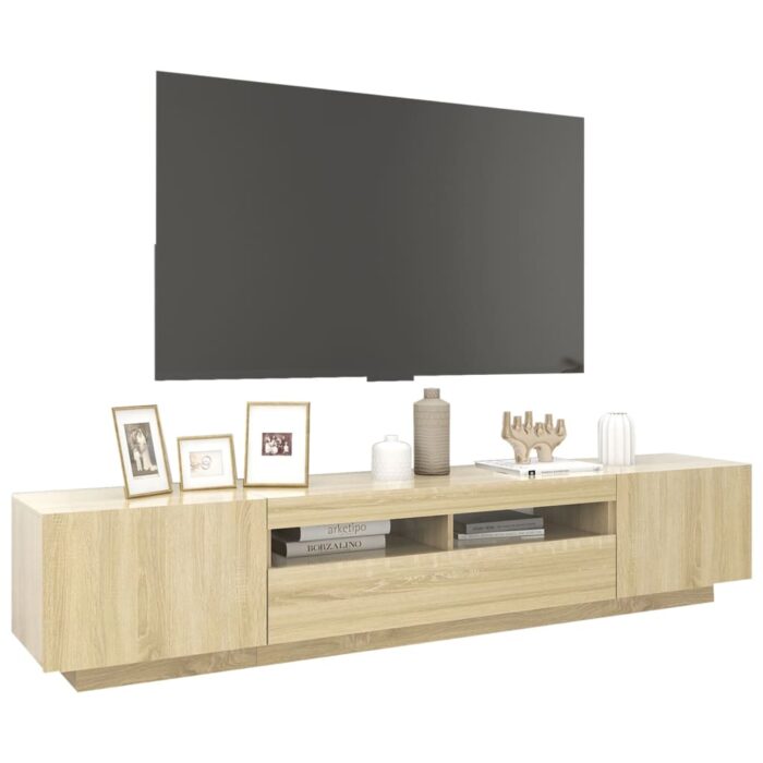 Meuble TV avec lumières LED Chêne sonoma 200x35x40 cm – Image 4