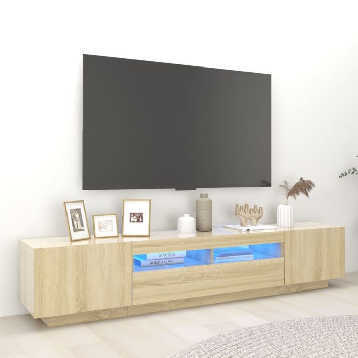 Meuble TV avec lumières LED Chêne sonoma 200x35x40 cm – Image 1