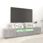 Meuble TV avec lumières LED Gris béton 200x35x40 cm – Image 2