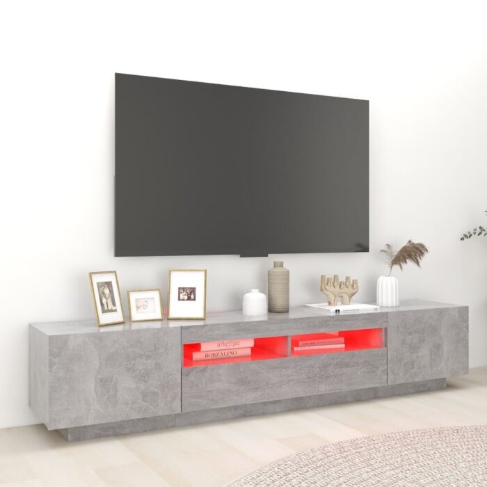 Meuble TV avec lumières LED Gris béton 200x35x40 cm – Image 3