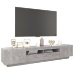 Meuble TV avec lumières LED Gris béton 200x35x40 cm – Image 4