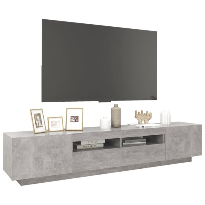 Meuble TV avec lumières LED Gris béton 200x35x40 cm – Image 4