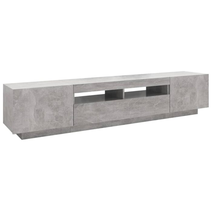 Meuble TV avec lumières LED Gris béton 200x35x40 cm – Image 5