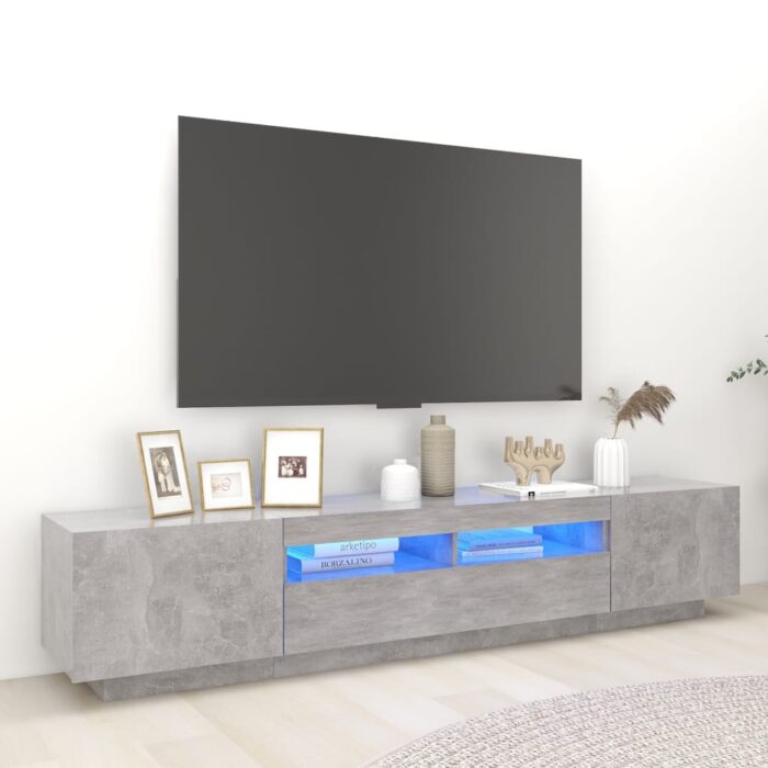 Meuble TV avec lumières LED Gris béton 200x35x40 cm – Image 1