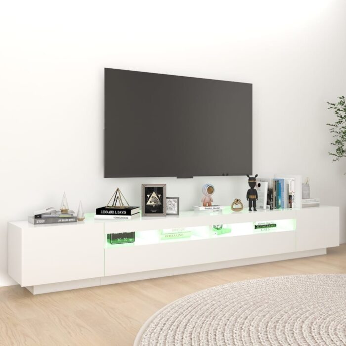 Meuble TV avec lumières LED Blanc 260x35x40 cm – Image 2
