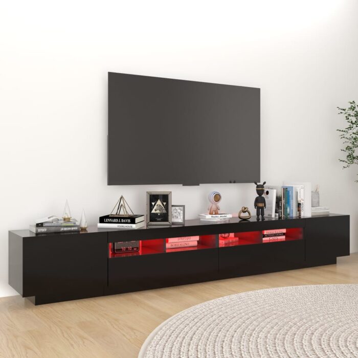 Meuble TV avec lumières LED Noir 260x35x40 cm – Image 2