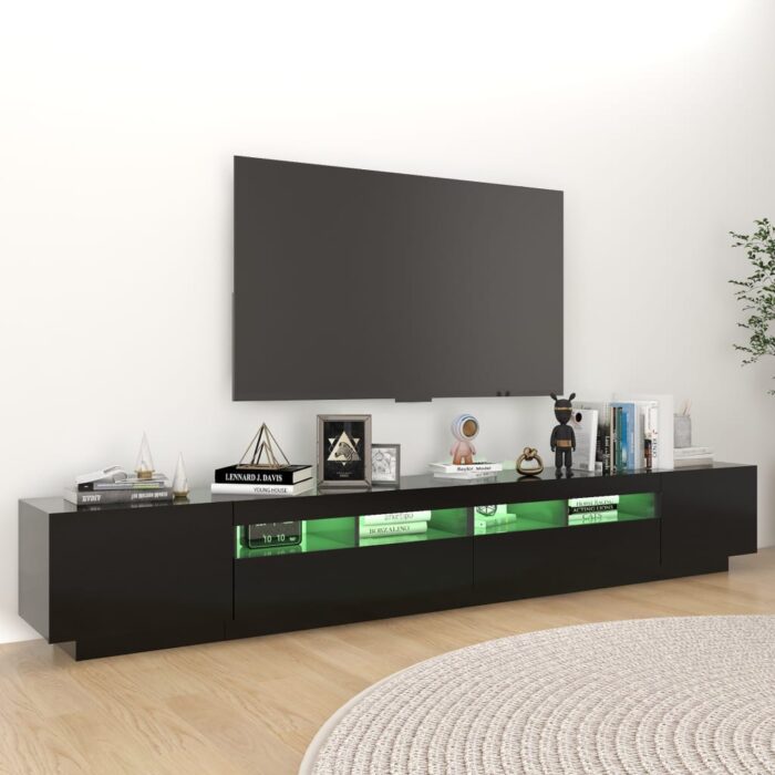 Meuble TV avec lumières LED Noir 260x35x40 cm – Image 3