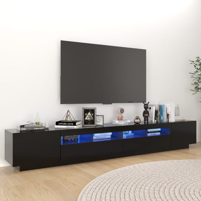 Meuble TV avec lumières LED Noir 260x35x40 cm – Image 1