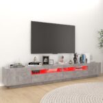 Meuble TV avec lumières LED Gris béton 260x35x40 cm – Image 2