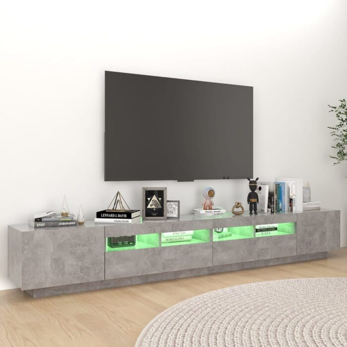 Meuble TV avec lumières LED Gris béton 260x35x40 cm – Image 3