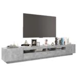 Meuble TV avec lumières LED Gris béton 260x35x40 cm – Image 4